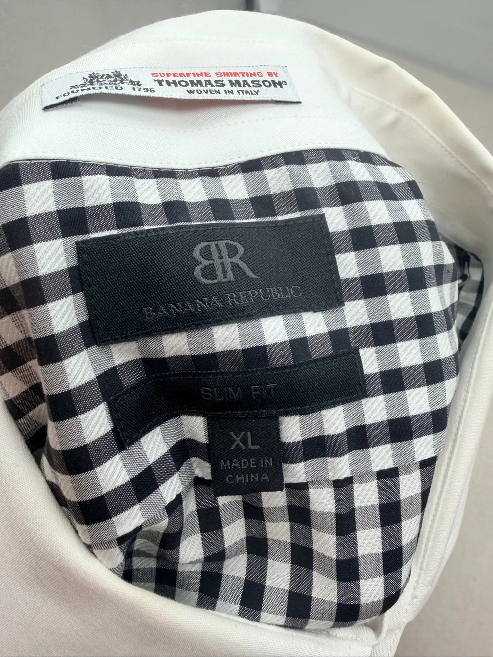 Banana Republic Men's Black & White Gingham Contrast Collar Dress Shirt